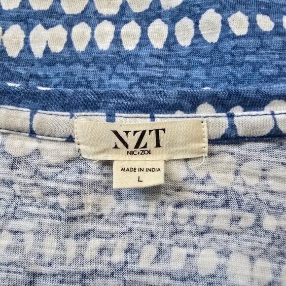 Nic + Zoe NZT Tee Dotty Lines Short Sleeve Cotton Asymmetrical Hem Women Sz L - Picture 6 of 8